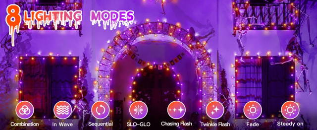 Features of Ollny's 640 leds clear cable warm white/multi-color string lights