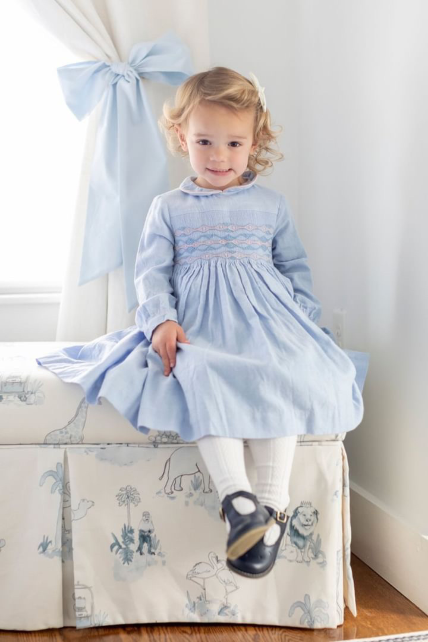 Pastel blue portrait smocked dress