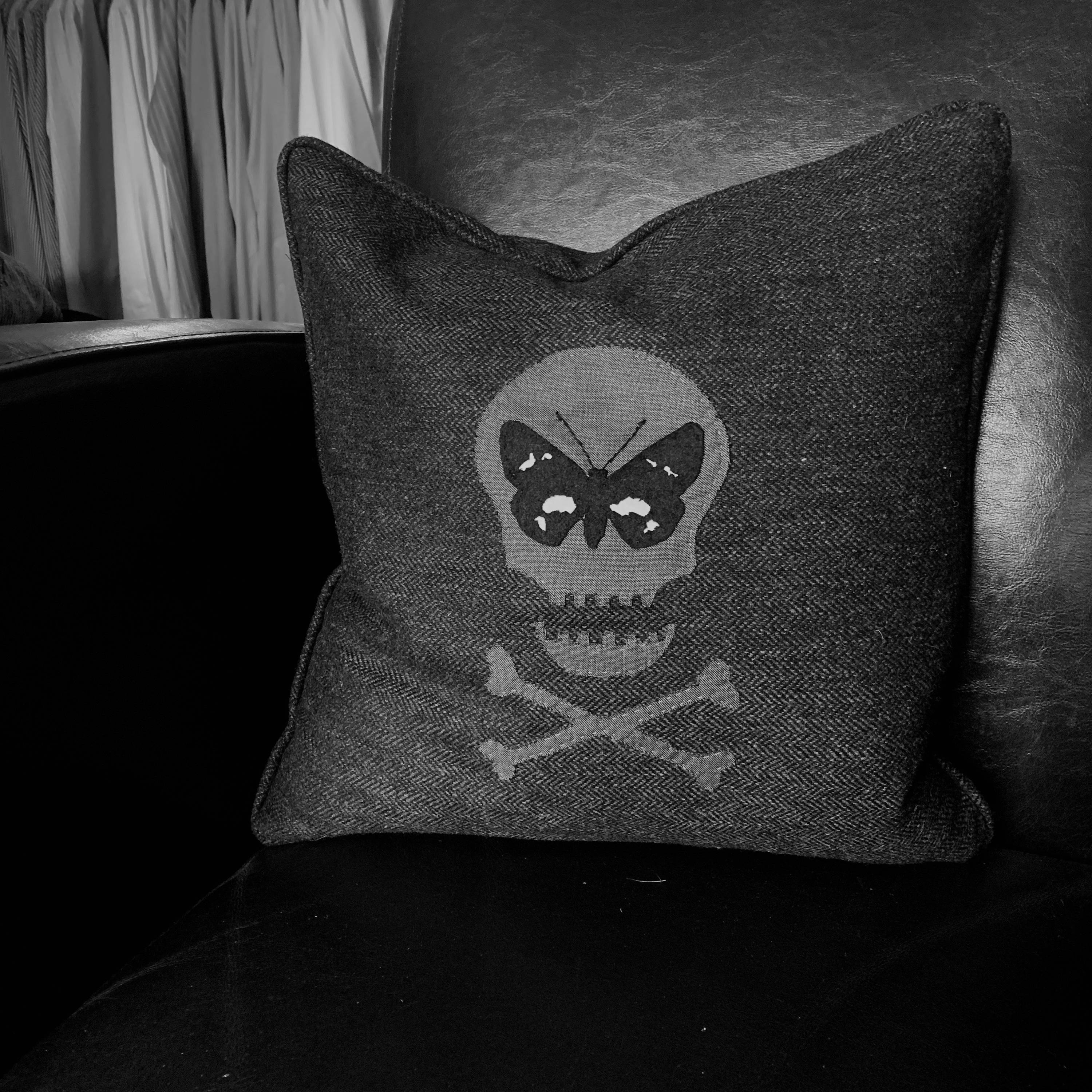 handmade skull and cross bone pillow
