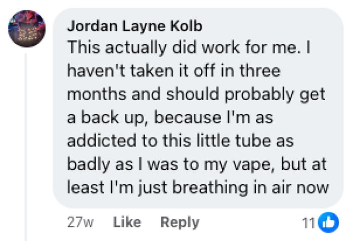 Comment: haven't taken it off in three months, at least I'm just breathing in air now.