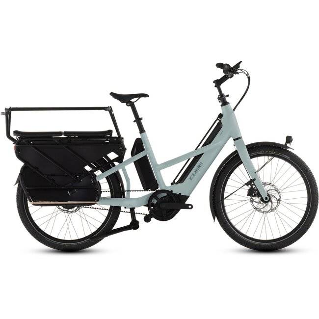 Cube Longtail Hybrid Family 800 elektrische longtail fiets met verlengde achterdrager voor kinderen en bagage.