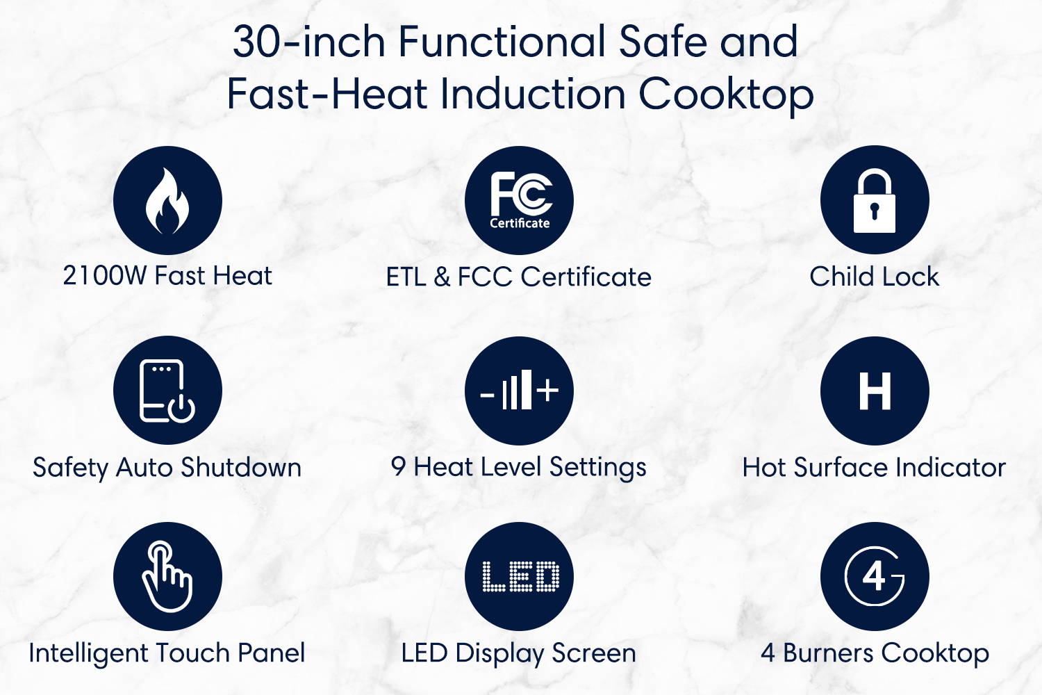 30 inch functional safe and fast heat induction cooktop 2100w fast heat