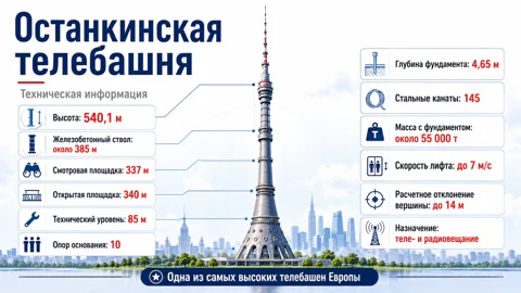 Останкинская телебашня: высота, конструкция и технические характеристики
