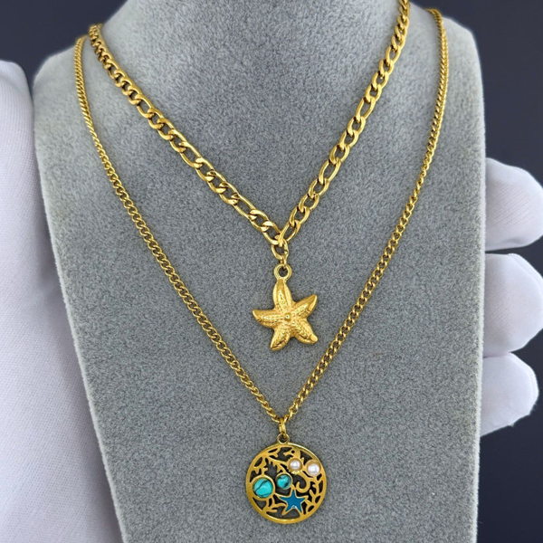 Razoa Jewels Boutique - Starfishs Necklace, 18K Gold Plated Steel - Image 3
