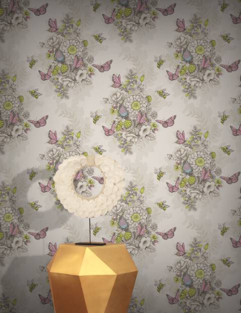 Cream & Pink Classy Floral Butterfly Wallpaper hero image