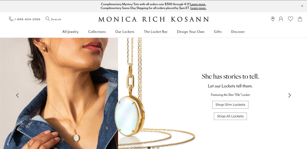 Screenshot of Monica Rich Kosann, from the shopify jewelry stores collection.