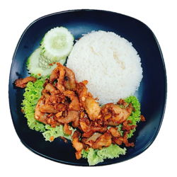 Garlic Chicken with Rice + Iced Thai Milk Tea