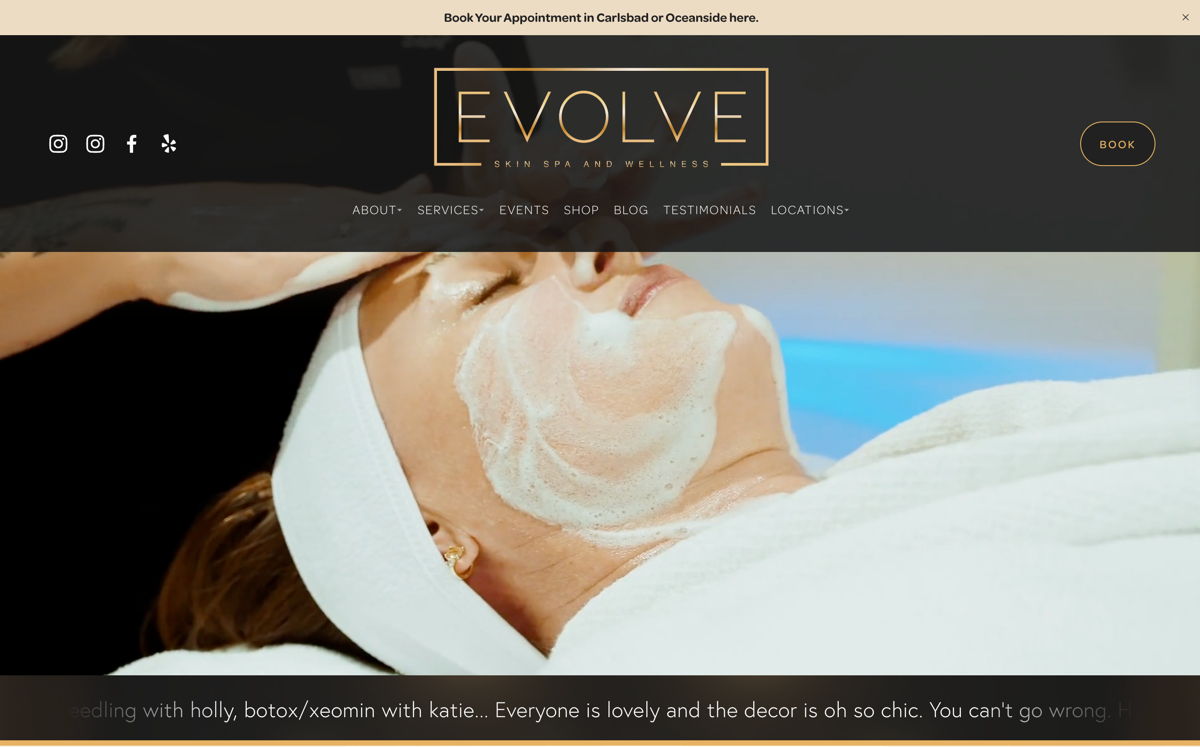 Screenshot of Evolve Skin Spa & Wellness, from the spa websites collection.