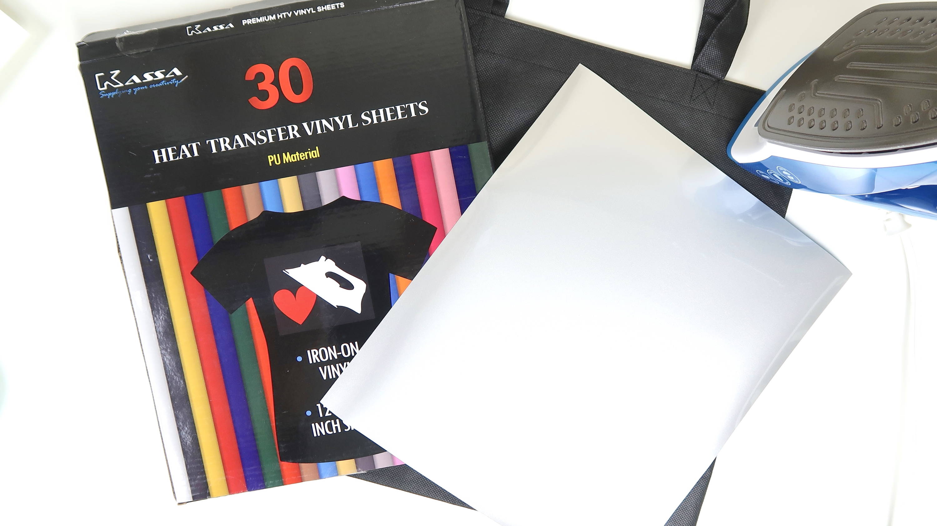 Kassa HTV Heat Transfer Vinyl Bundle 30 Sheets 12 X 10 Iron on Vinyl for  Cricut and Heat Press Bonus Teflon Sheet and Weeding Tool 