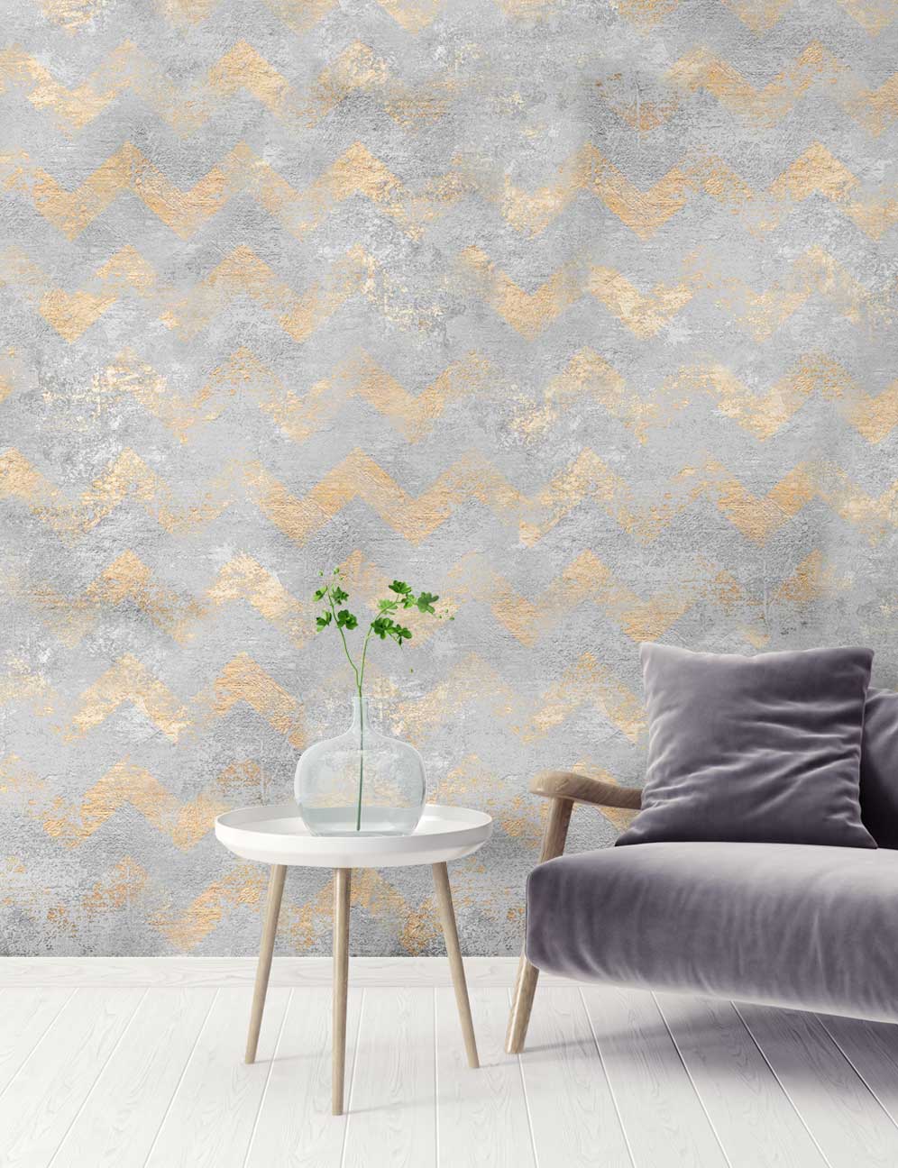 Gold & Grey Shabby Pattern Wallpaper - Feathr Wallpapers