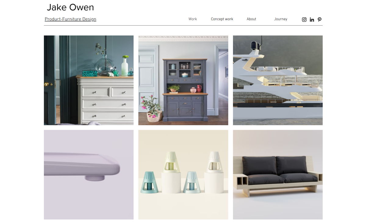 Screenshot of Jake Owen, from the industrial design portfolios collection.