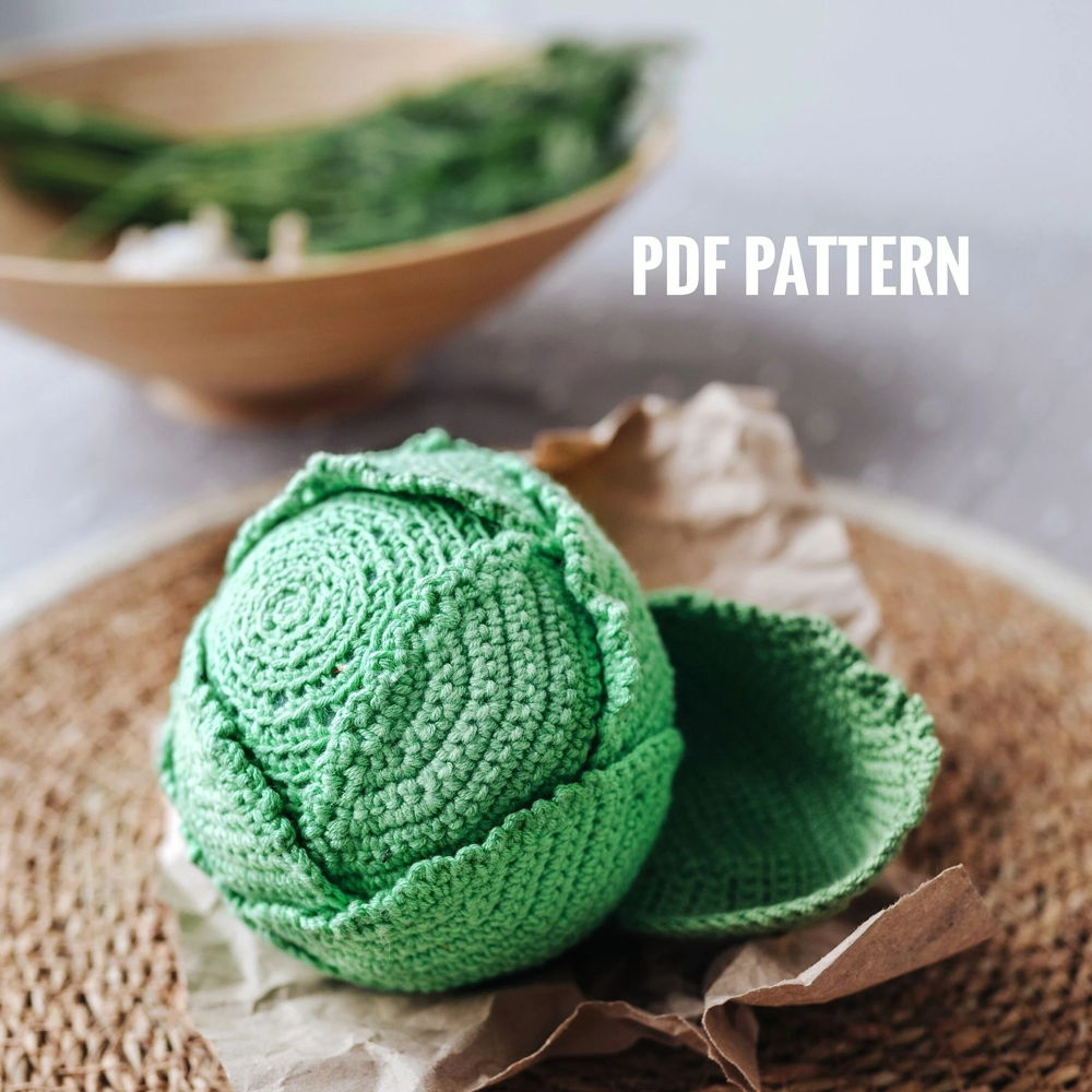 Padrão de crochê de repolho PDF - Padrões de amigurumi Padrão de comida de crochê Brincadeira de faz de conta Comida Legumes Amigurumi Tutorial de crochê Brinquedo de crochê