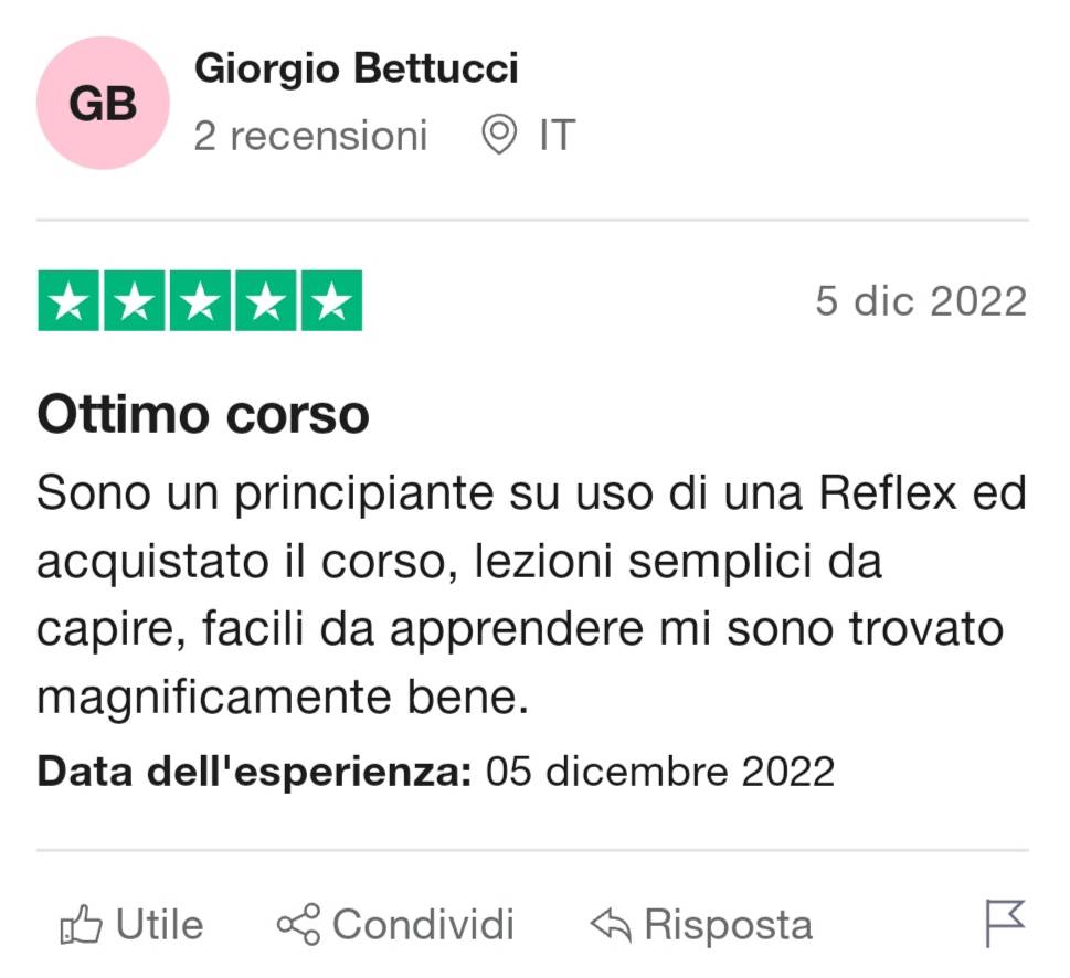Corso di fotografia online Midnuances - 5 stelle su TrustPilot