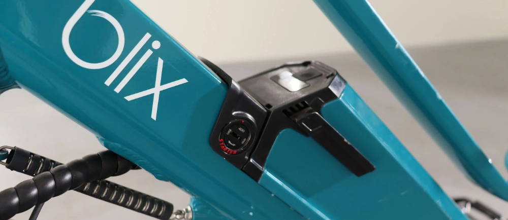 Close up of Blix frame and electric bike battery