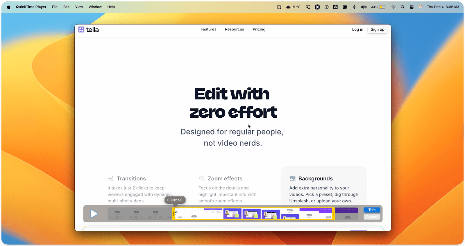 QuickTime Player's triming editor