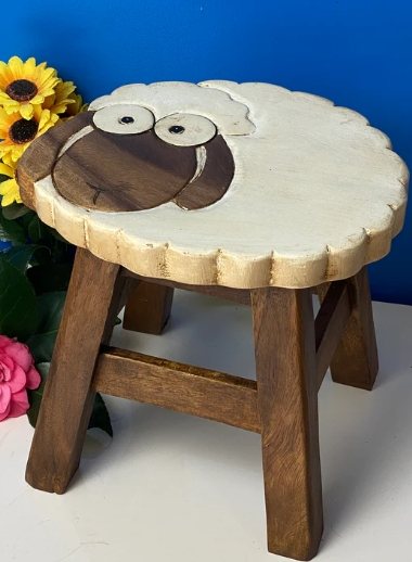Kids Chair Wooden Stool Animal SHEEP Theme Children’s Chair and Toddlers Stepping Stool.