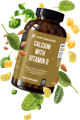a bottle of the best calcium supplement surrounded by sources of vitamin D and calcium