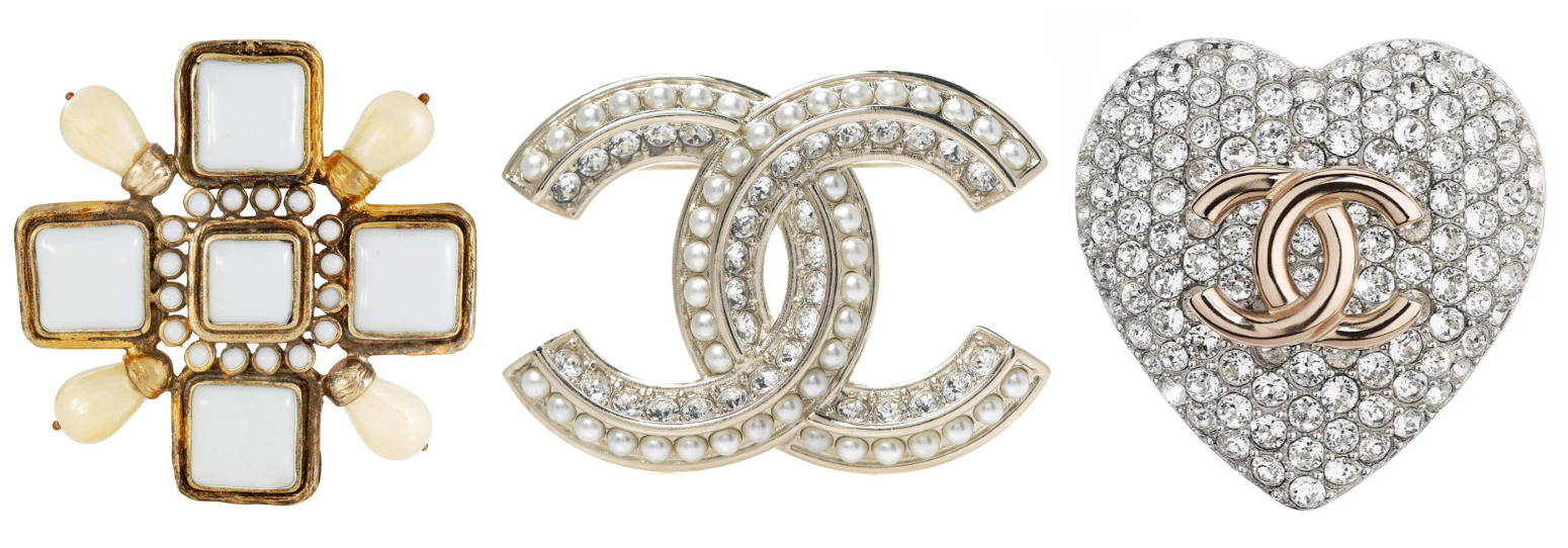 Chanel 18K Gold Plated Metal & Rhinestone CC Brooch, Chanel