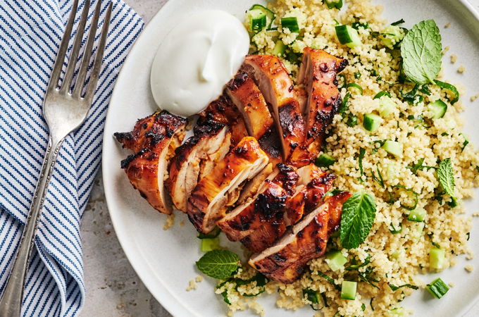 Air Fryer Harissa Chicken with Mint Couscous