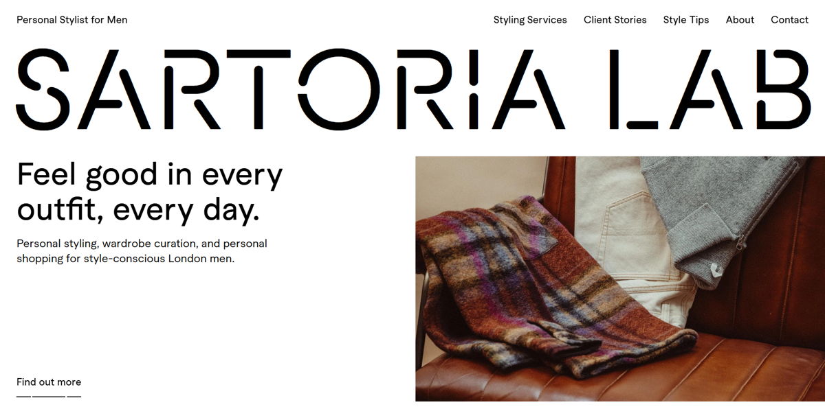 Screenshot of Sartoria Lab, from the stylist portfolios collection.