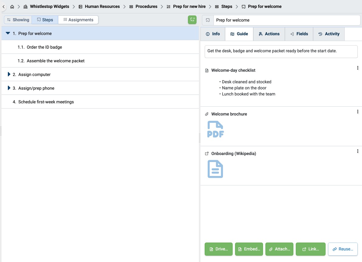 Guide showing Linked, Attached, and Embedded Resources