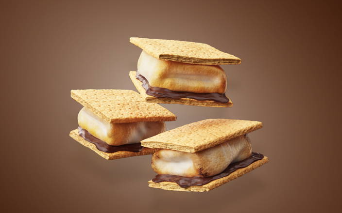 Three s'mores for Confetti's Virtual S'mores Kit