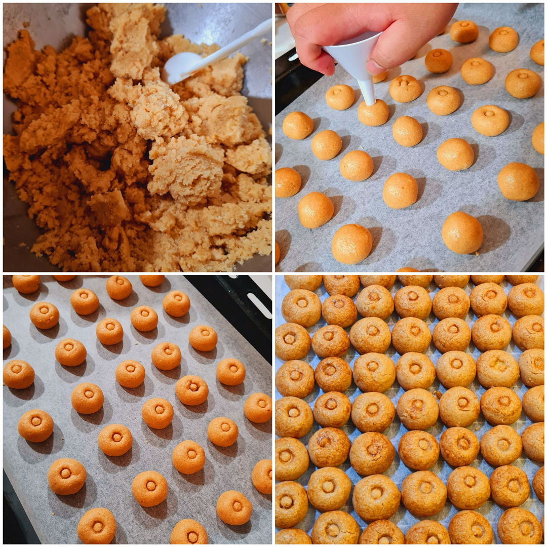 This is my second time making these CNY peanut cookies. The first time I made them, which was two years ago, one of my aunt commented that it was the best peanut cookies she's eaten... and she's very particular/picky with her food, so coming from her means something! Decided to make them again this year, especially since it is a lot harder to find them here in Melbourne this year. I used granulated sugar this time instead of caster sugar and I love the added crunchy texture it brings ~ you taste the saltiness first as you bite into bits of peanuts before the sugary goodness kicks in.
