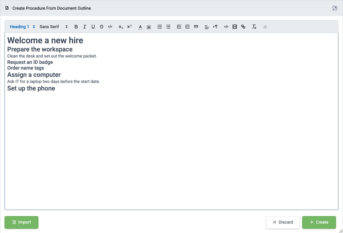 Create Procedure From Document Outline dialog