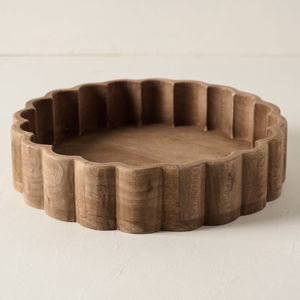 Antiqued Wood Scalloped Tray