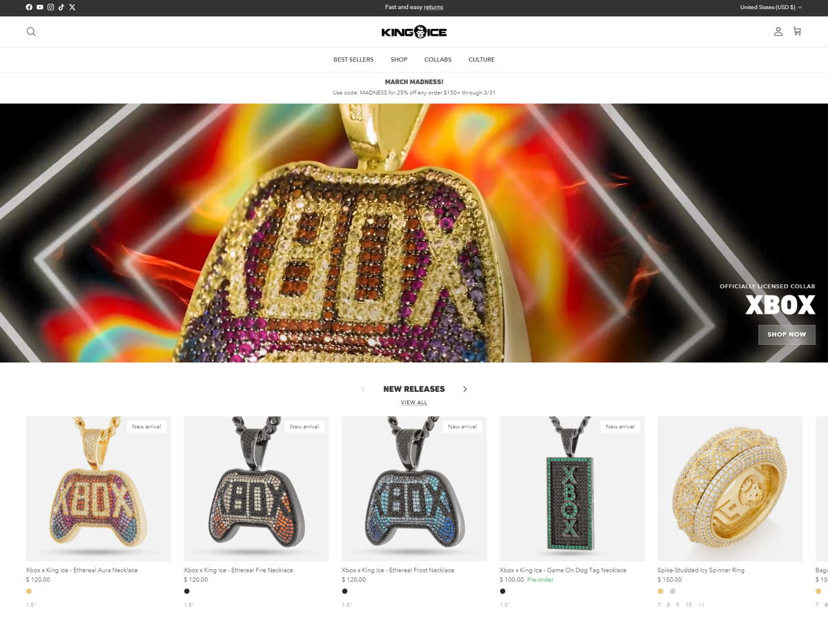 Screenshot of King Ice , from the shopify jewelry stores collection.