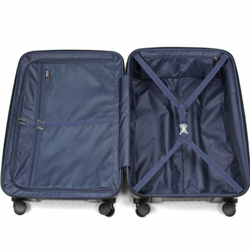 内装には小物が仕分けしやすく便利なメッシュポケット、荷崩れ防止のクロスベルト（長さ調節可能です）がついています。