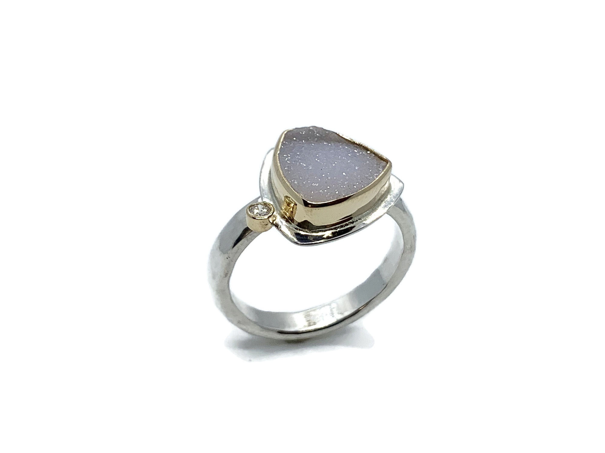 Druzy Ring Trillon Shape with Diamond