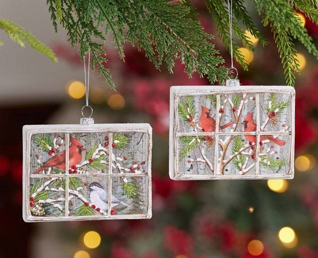 raz imports christmas tree ornament glass ball with cardinal and glitter detail