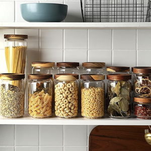 (950ml) 3 Pack Glass Storage Containers with Airtight Wooden Lid