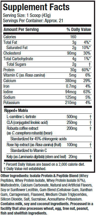 Supplement Facts: Nitro Tech Ripped - French Vanilla Bean