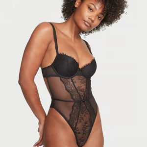 Lightly Lined Demi Lace Teddy - Black - Medium