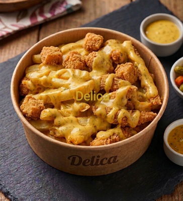 Box Đam Mê Delica gồm gà viên và khoai tây chiên rưới sốt bơ tỏi