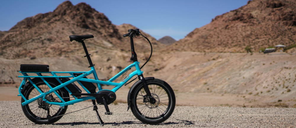 Tern electric cargo bike in desert landscape