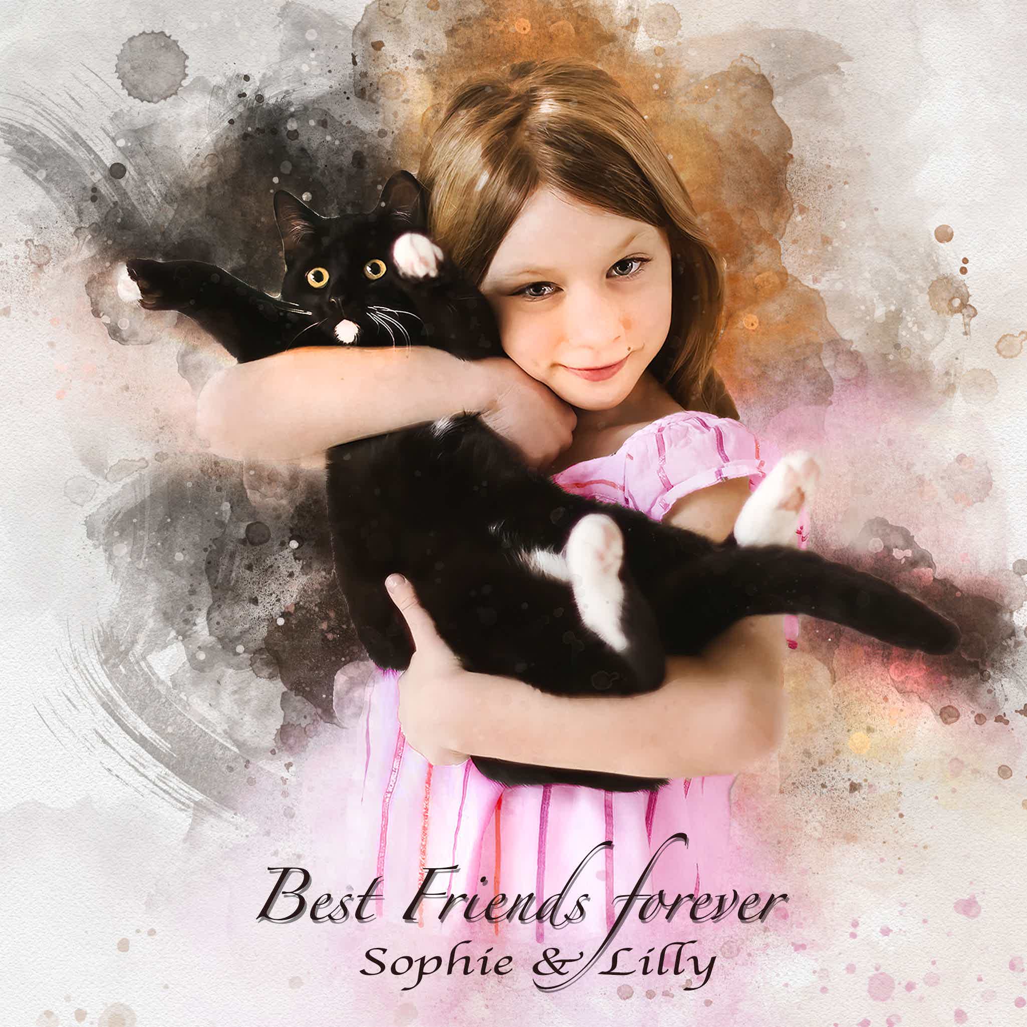  Gift Ideas for every Cat lover, Cat painting from photo Portrait from little Girl with her Cat - FromPicToArt 