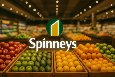 Fresh red apples, green apples, avocados, oranges, and limes displayed in wooden crates in a Spinneys supermarket.