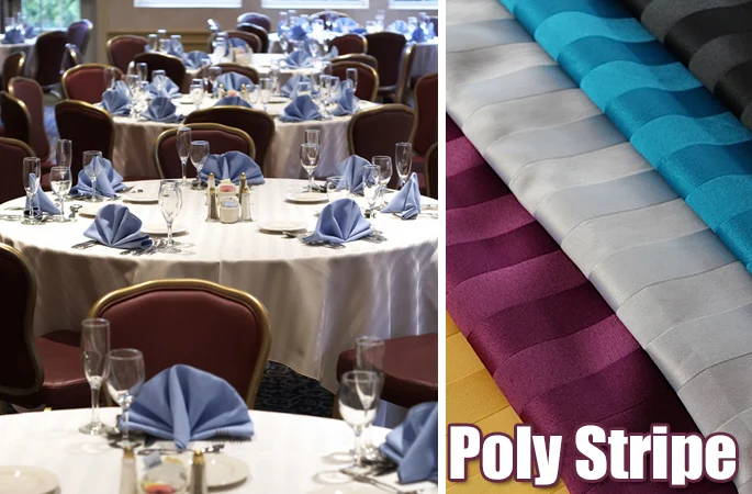 Polyester poly stripe tablecloths