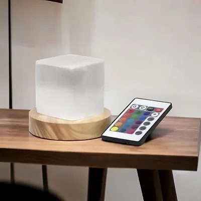 Selenite Block - Changing LED Light With Base