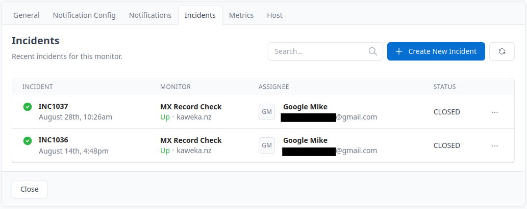 Monitor view of incidents