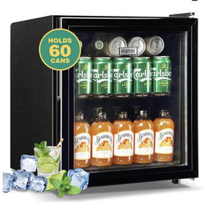 WANAI Mini Fridge Cooler 60 Can Beverage Refrigerator Black Mini Beer Fridge Glass Door for Wine Soda Juice Small Drink Cooler Machine Clear Front Removable for Home Office Bar Freestanding