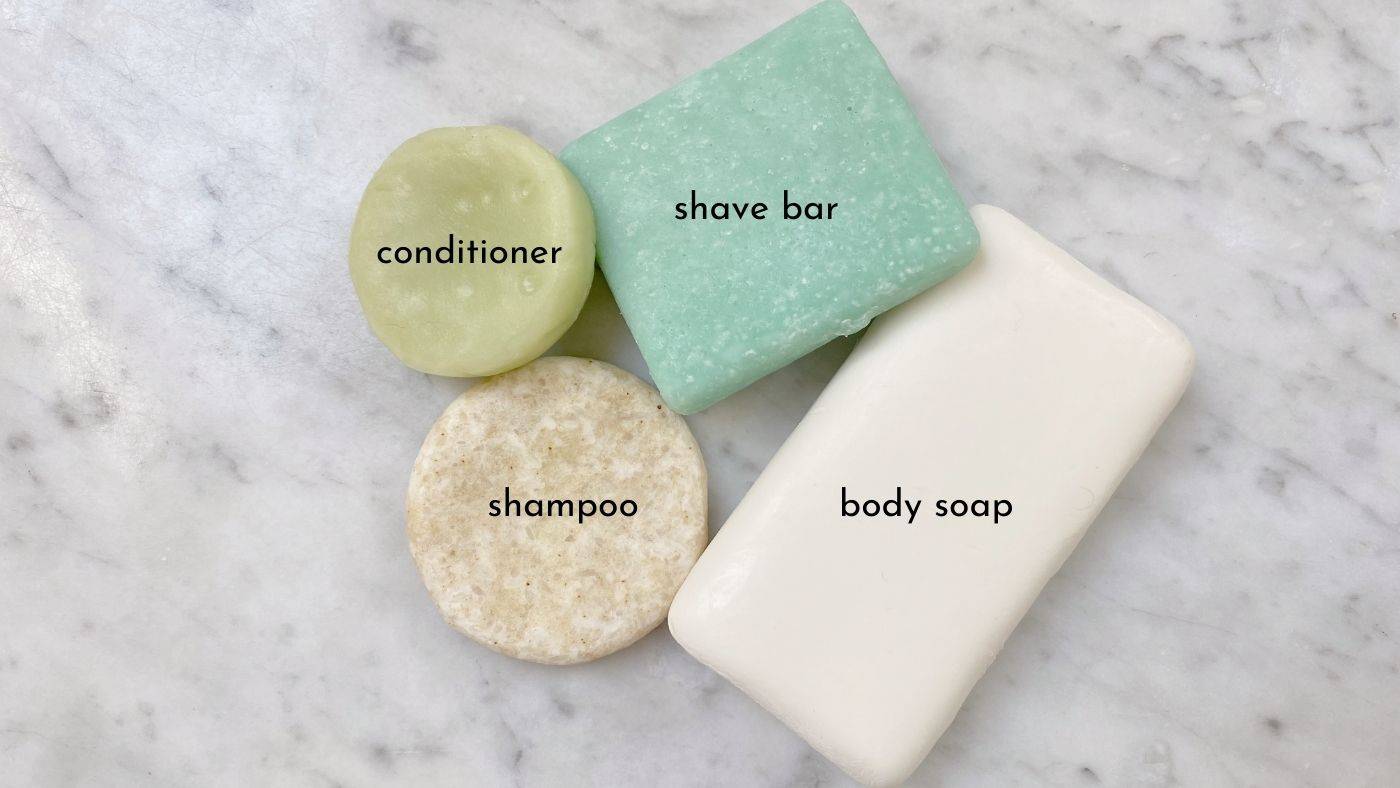 Eco-Friendly Travel Shampoo, conditioner, shave, and body soap bars