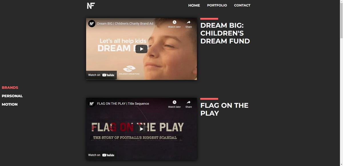 Screenshot of Noel Fenez - Brands, from the videography websites collection.
