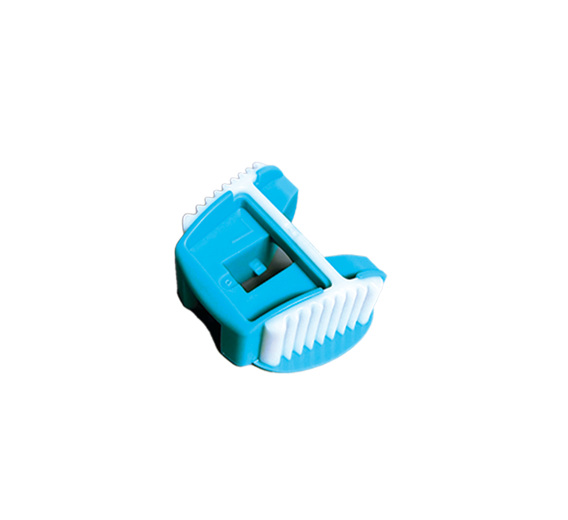 EZ-Biite Block Picture shown with how to use with saliva ejector and with a model of oral cavity. Also shows the W, H, L side of the bite block