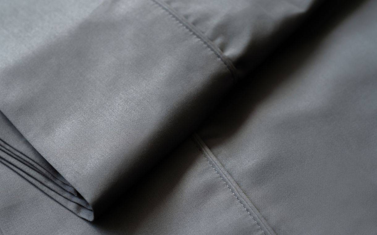 Closeup of Weavve's Cotton Classic Bedding in Persian Grey
