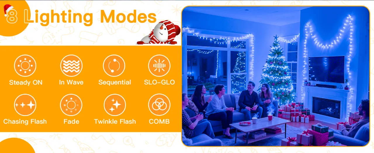 Features of Ollny's 400 leds clear cable multicolor Christmas lights