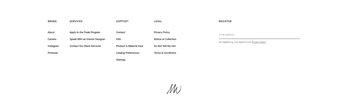 Screenshot of Maiden Home, from the website footer designs collection.